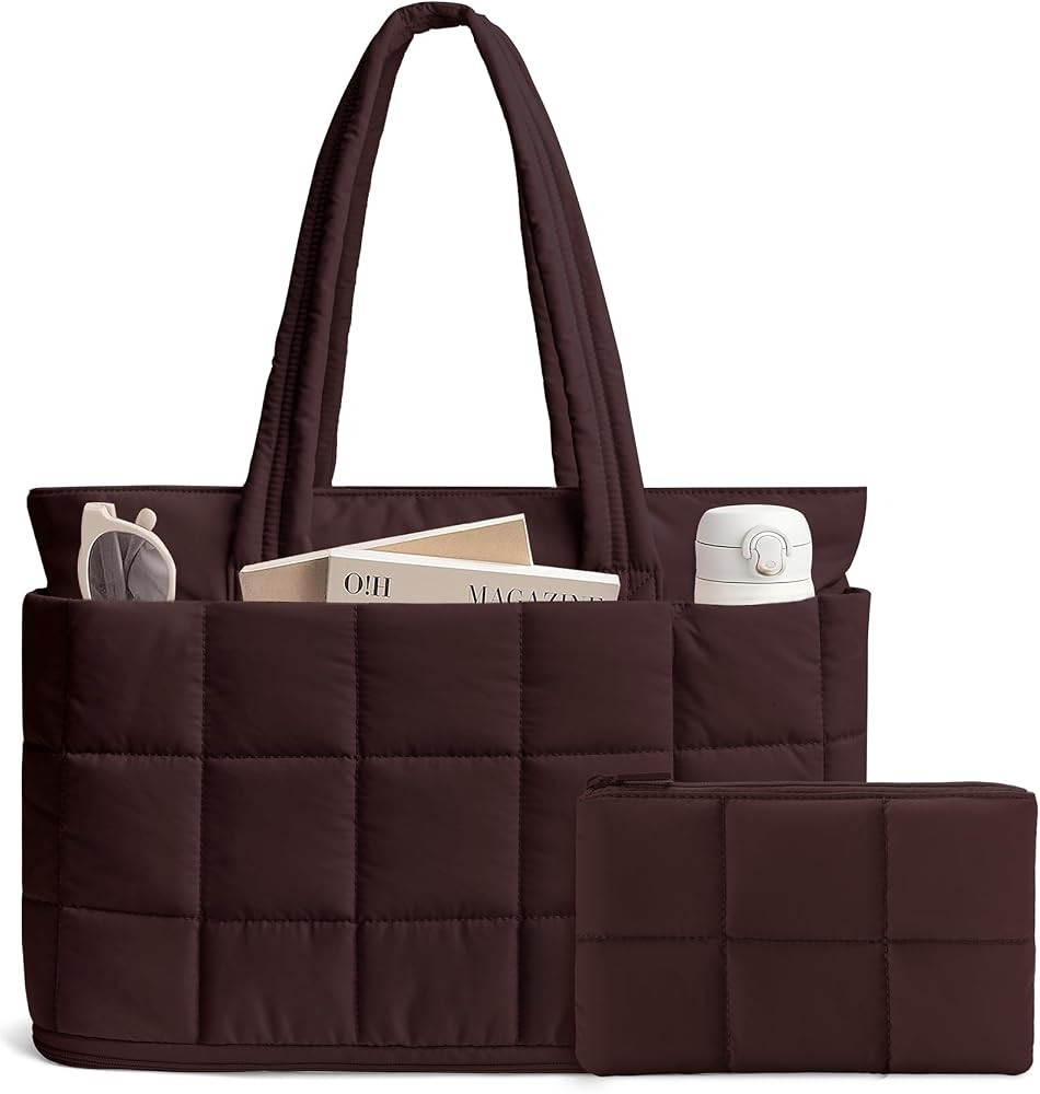 Tote Bag for Women, Puffer Work Bag 15.6 Inch Laptop Purse for Nurse Teacher Large Expandable Tra... | Amazon (US)