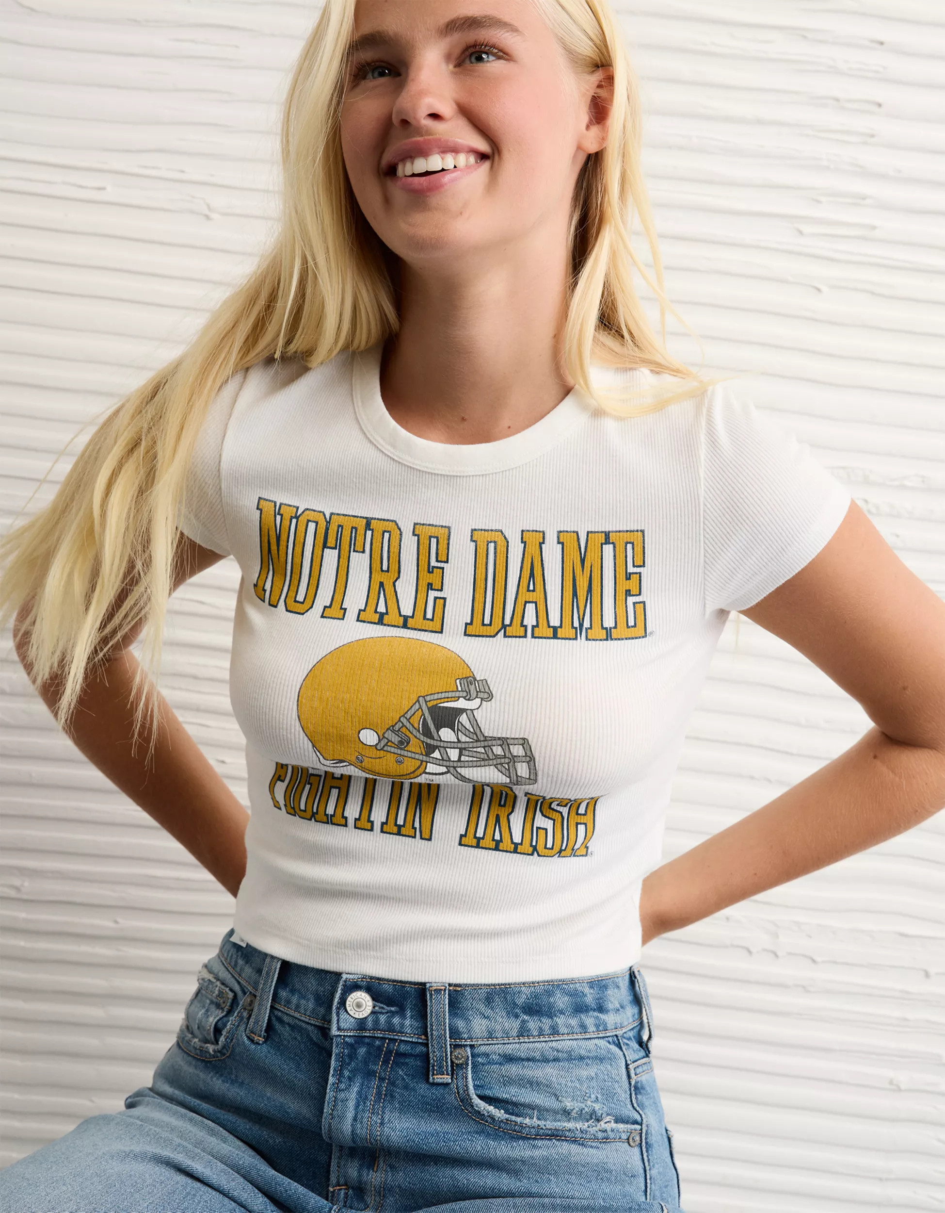 AE Notre Dame Fighting Irish Graphic Cropped Baby Tee | American Eagle Outfitters (US & CA)