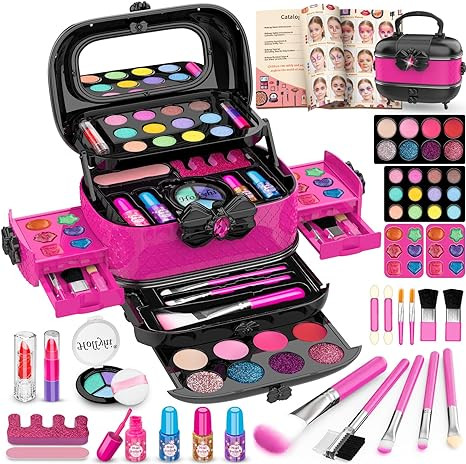 Hollyhi 58 Pcs Kids Makeup Kit for Girl, Princess Toys Real Washable Cosmetic Set with Mirror, Ki... | Amazon (US)