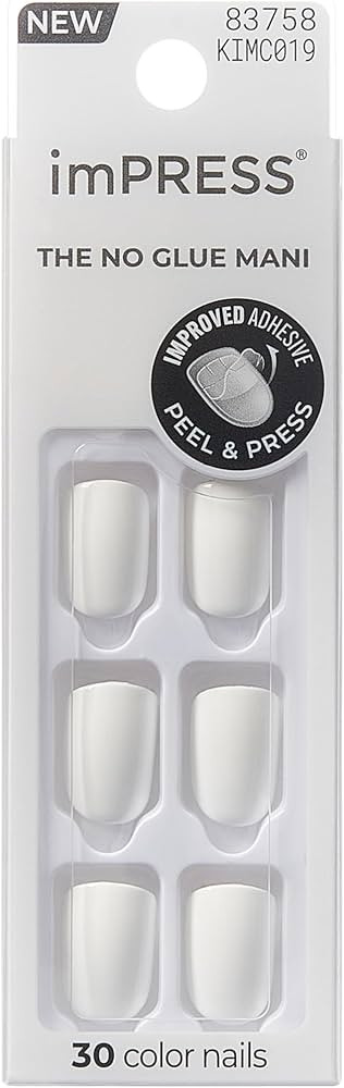 KISS imPRESS No Glue Mani Press On Nails, Color, 'Frosting', White, Short Size, Squoval Shape, In... | Amazon (US)
