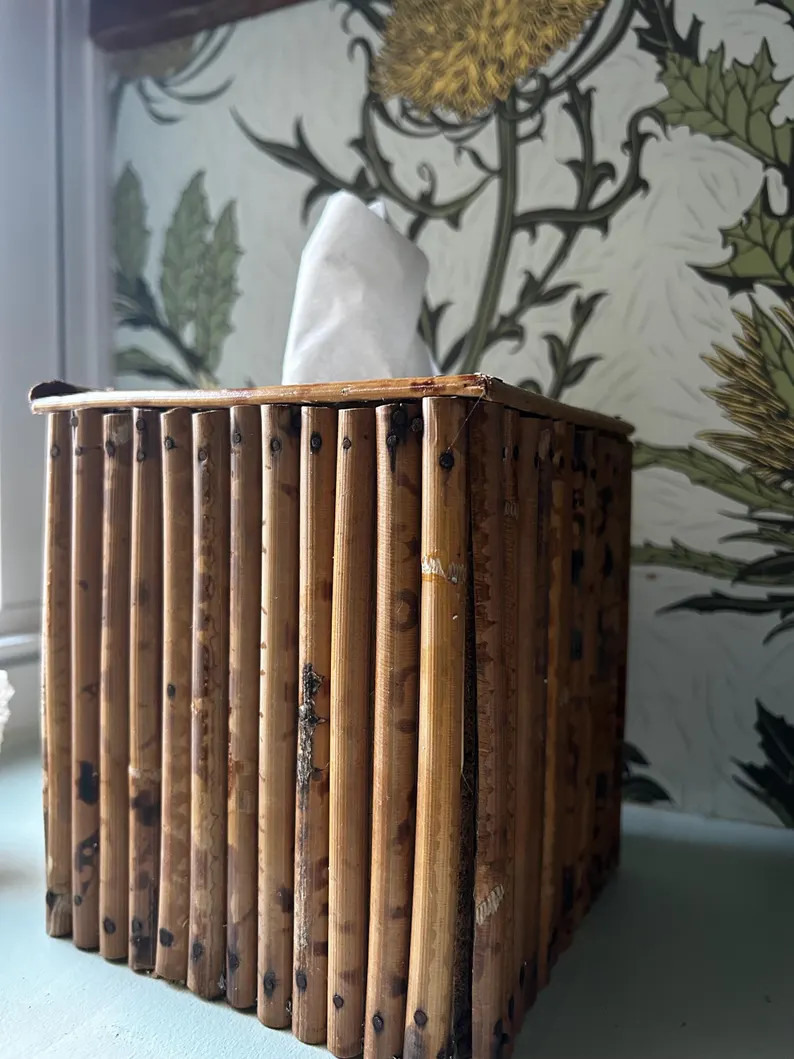 Square Vintage Bamboo and Rattan Tissue Box Holder | Etsy (US)