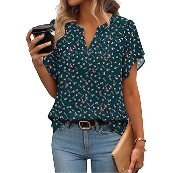 Zeagoo Womens Dressy Casual Shirts Short Sleeve V Neck Work Blouse Business Casual Summer Chiffon... | Amazon (US)