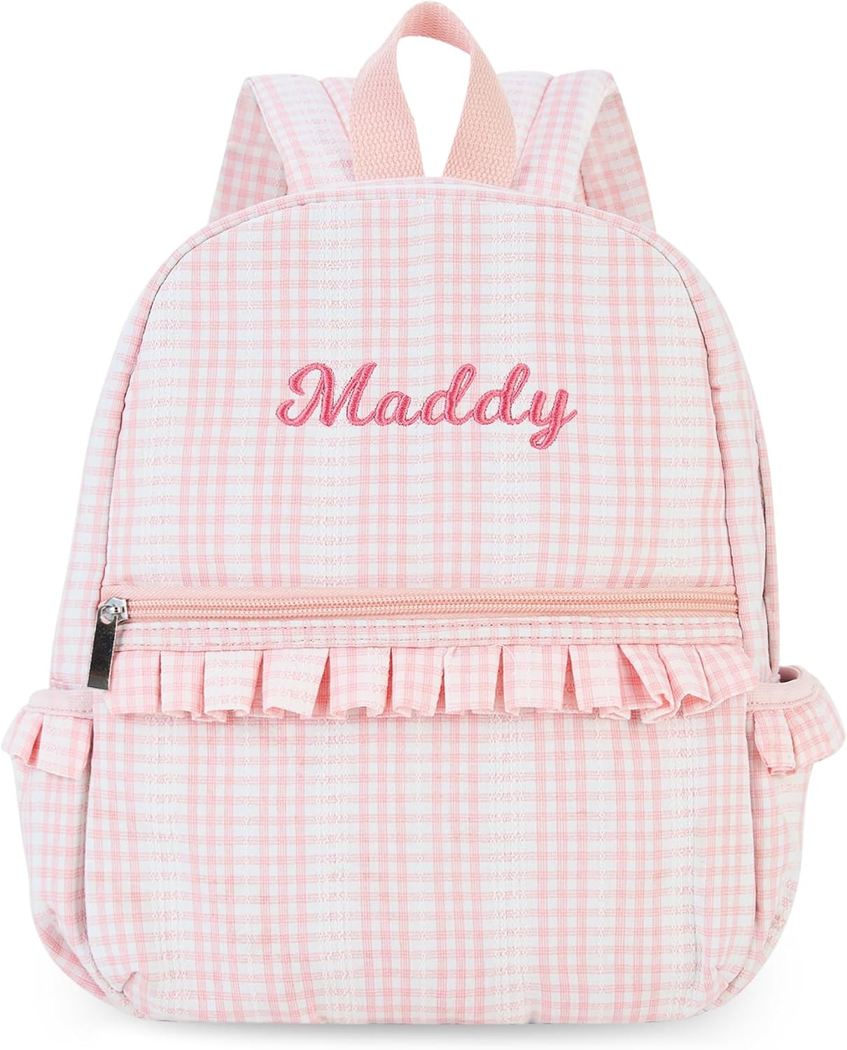 MT WORLD Ruffle Daycare Backpack Personalized Peach Gingham Backpack with Embroidered Name - 12in... | Amazon (US)