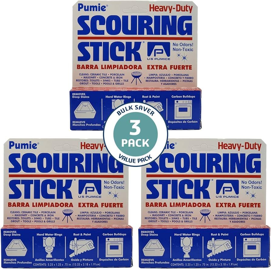 PUMIE Heavy Duty Pumice Scouring Stick 3 Pack | 5.25 x 1.25 x 0.75 | by U.S. Pumice | Remove Toil... | Amazon (US)