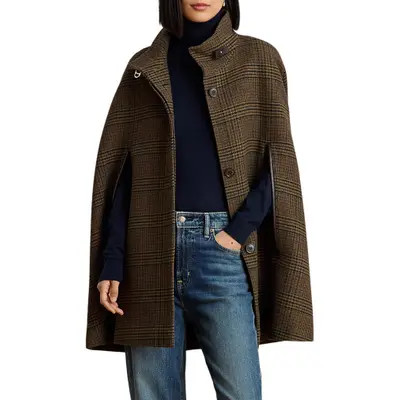 Lauren Ralph Lauren Houndstooth Wool Blend Cape in Legacy Check at Nordstrom, Size X-Large | Nordstrom