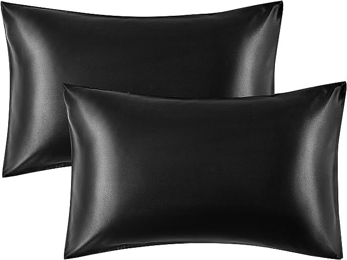 Bedsure King Size Satin Pillowcase Set of 2 - Black Silk Pillow Cases for Hair and Skin 20x40 inc... | Amazon (US)