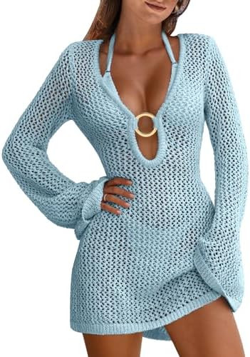 ANRABESS Women Beach Crochet Cover Ups Summer Knit Swimwear Mesh Bathing Suit Hollow Out Dress 20... | Amazon (US)