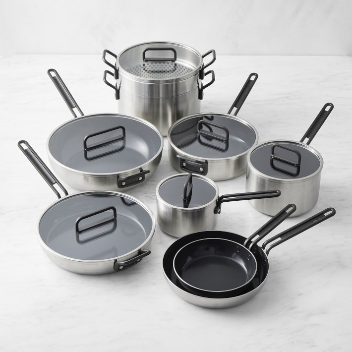 GreenPan™ Stanley Tucci™ Stainless-Steel Ceramic Nonstick 15-Piece Cookware Set | Williams-Sonoma