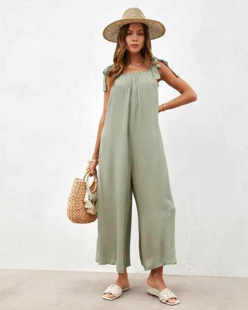 By The Sea Shoulder Tie Jumpsuit - Sage | VICI
