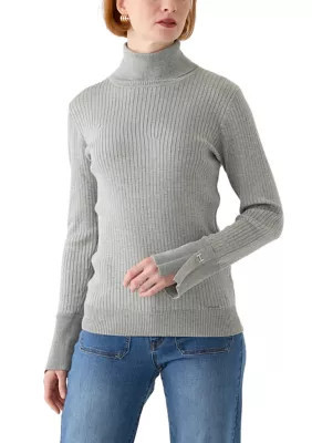 Halston Women's Ribbed Turtleneck Sweater, Grey, Medium | Belk