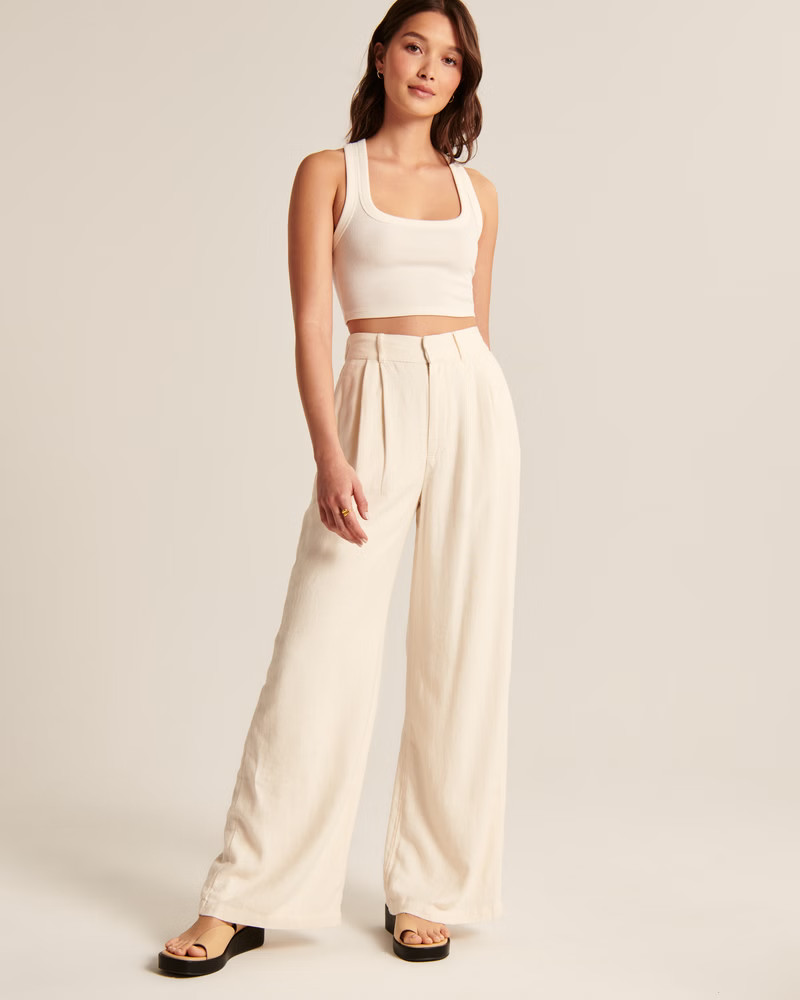 Tailored Linen-Blend Wide Leg Pants | Abercrombie & Fitch (US)