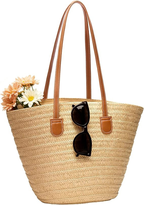 Women’s Straw Beach Bag Summer Vacation Purse | Large Tote Shoulder Handbag for Travel | Amazon (US)