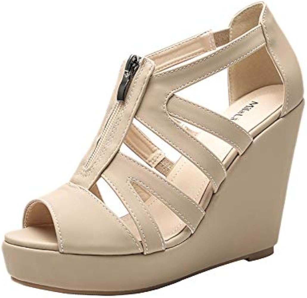 Mila Lady Lisa 5 Zippered Strappy Open Toe Platform Wedges Heeled Sandals Shoes for Women | Amazon (US)