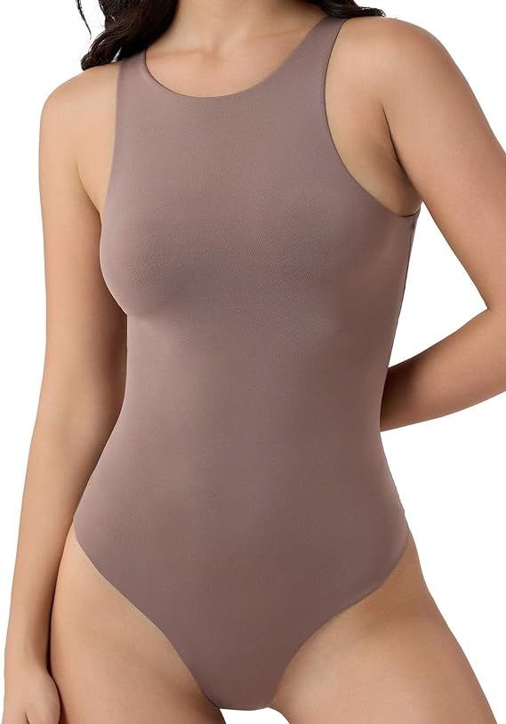 PATTERN HOUR Women's Sleeveless Bodysuit, Sexy High Crew Neck Thong Tank Top | Amazon (US)