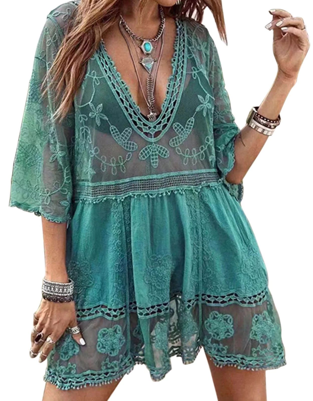 Swimsuit Coverup for Women Lace Stitching Bathing Suit Cover Ups Plus Size Beach Coverup Alsol La... | Walmart (US)