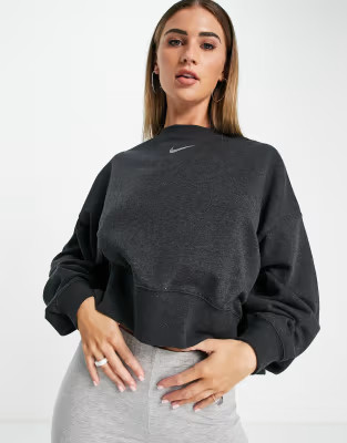 Nike Revival Essentials cropped crew neck sweatshirt in black heather | ASOS (Global)