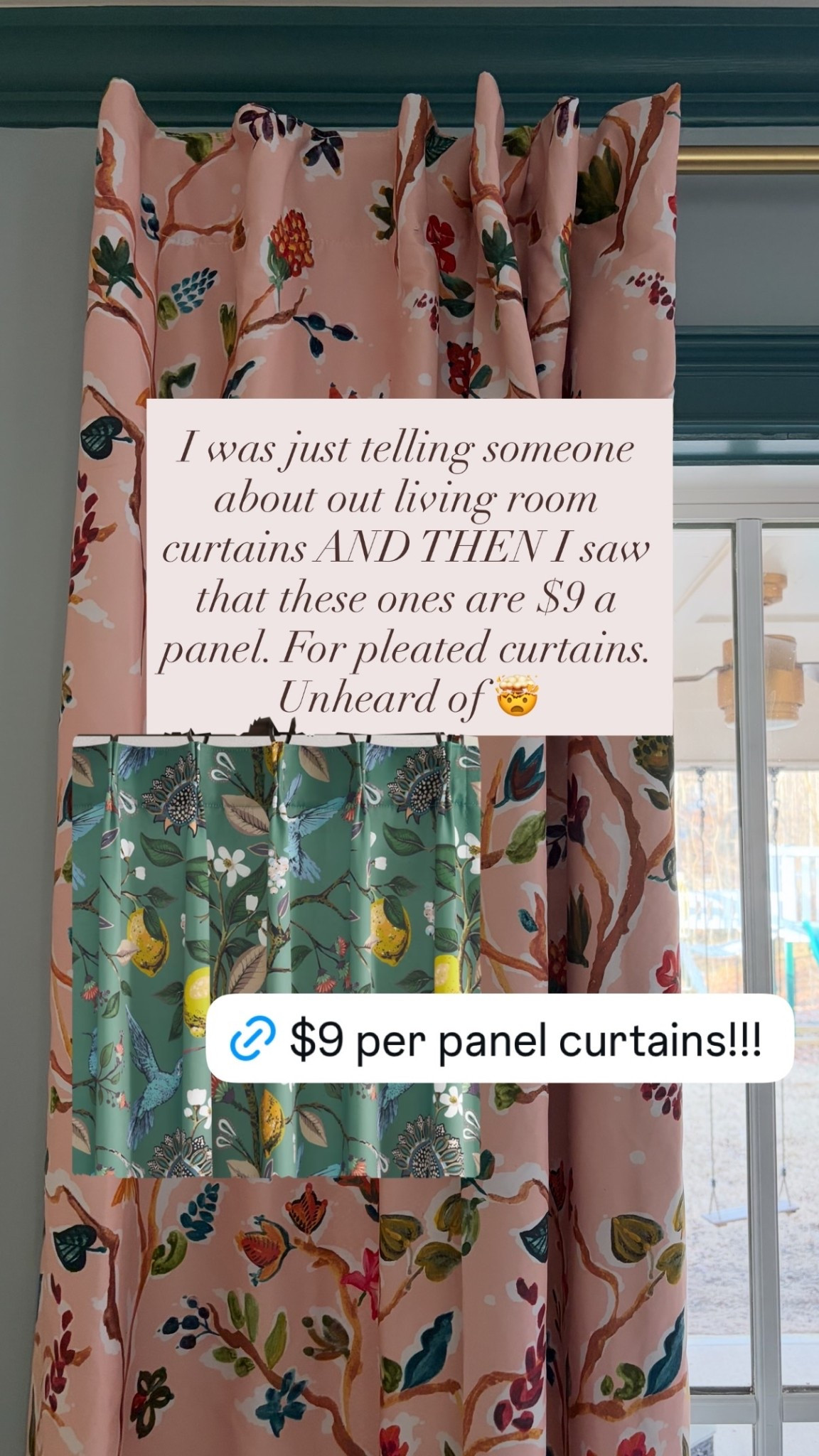 I was just telling someone about out living room curtains AND THEN I saw that these ones are $9 a panel. For pleated curtains. Unheard of 🤯