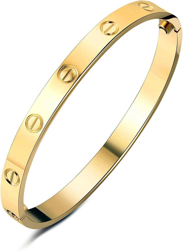 18K Gold Plated Friendship Love Bracelet Women's 316 Stainless Steel Cuff Oval Bangle, Best Gifts... | Amazon (US)