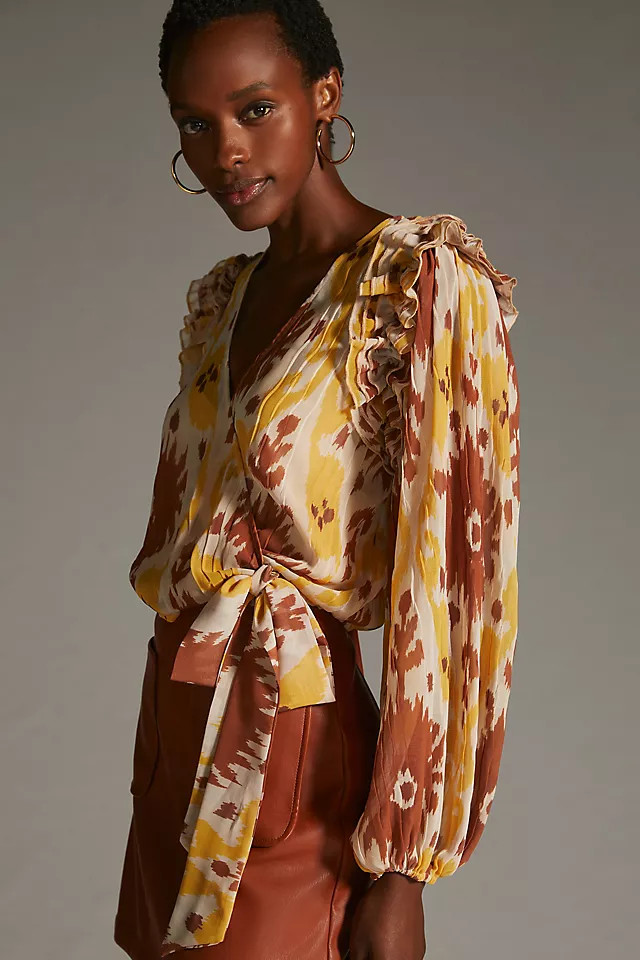 Let Me Be Ruffled-Shoulder Wrap Top | Anthropologie (US)