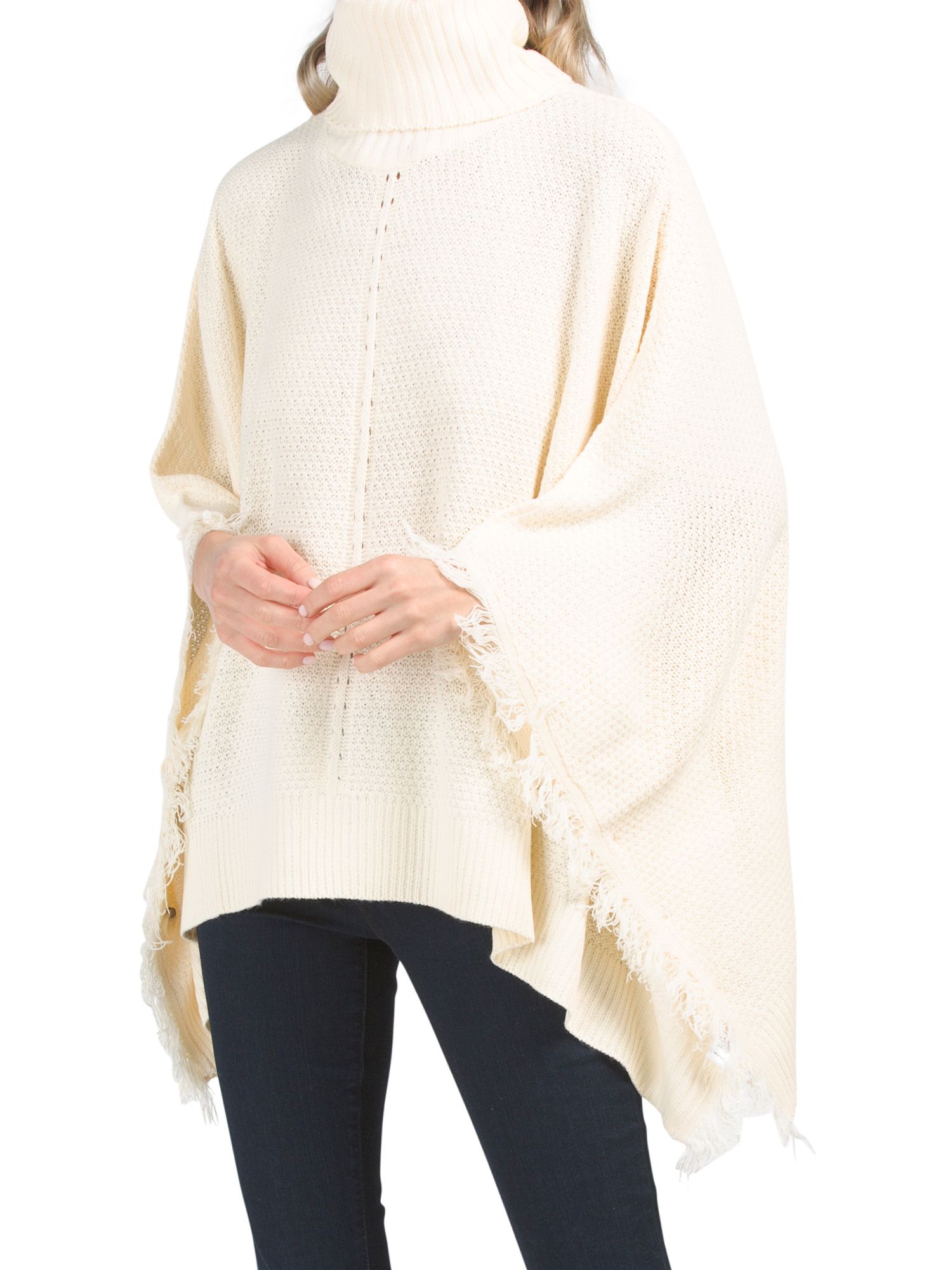 Funnel Neck Poncho With Fringe Detail | TJ Maxx
