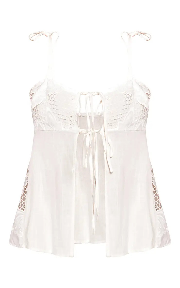 White Floral Lace Applique Tie Detail Top Co-ord | PrettyLittleThing UK