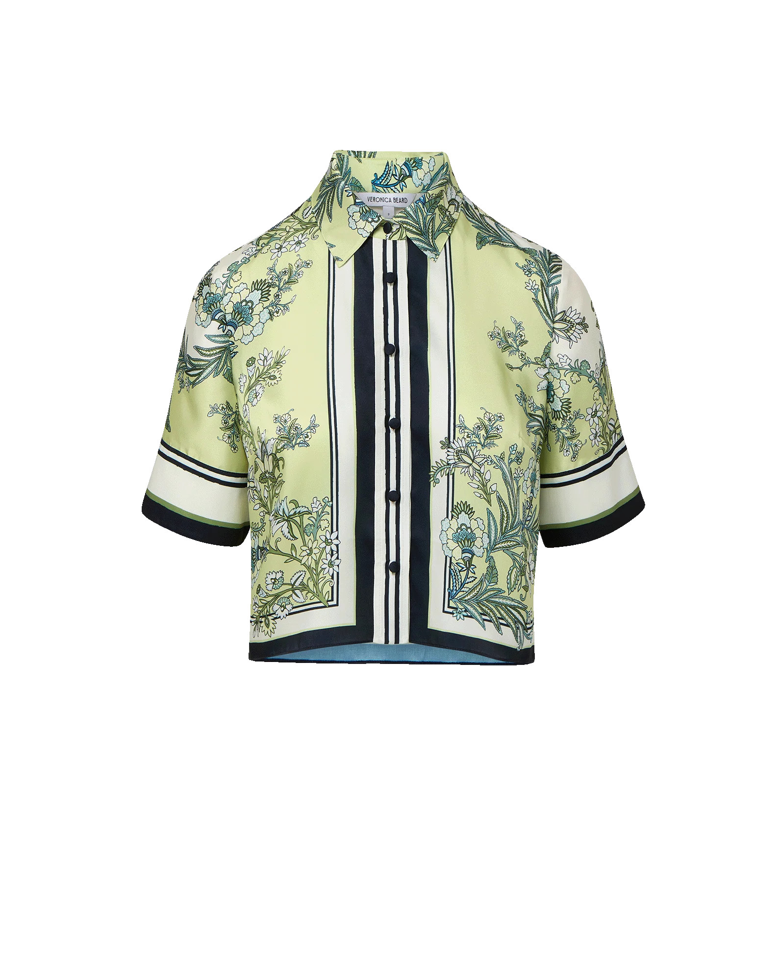 Spruce Cropped Button-Down Shirt in Light Green Pistachio Multi | Veronica Beard | Veronica Beard