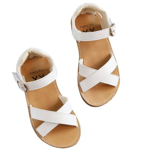 DADAWEN Girl's Summer Water Sandals Strappy Comfort Soft Flat Sandal (Toddler/Little Kid) White US Size 6.5 M Toddler | Amazon (US)