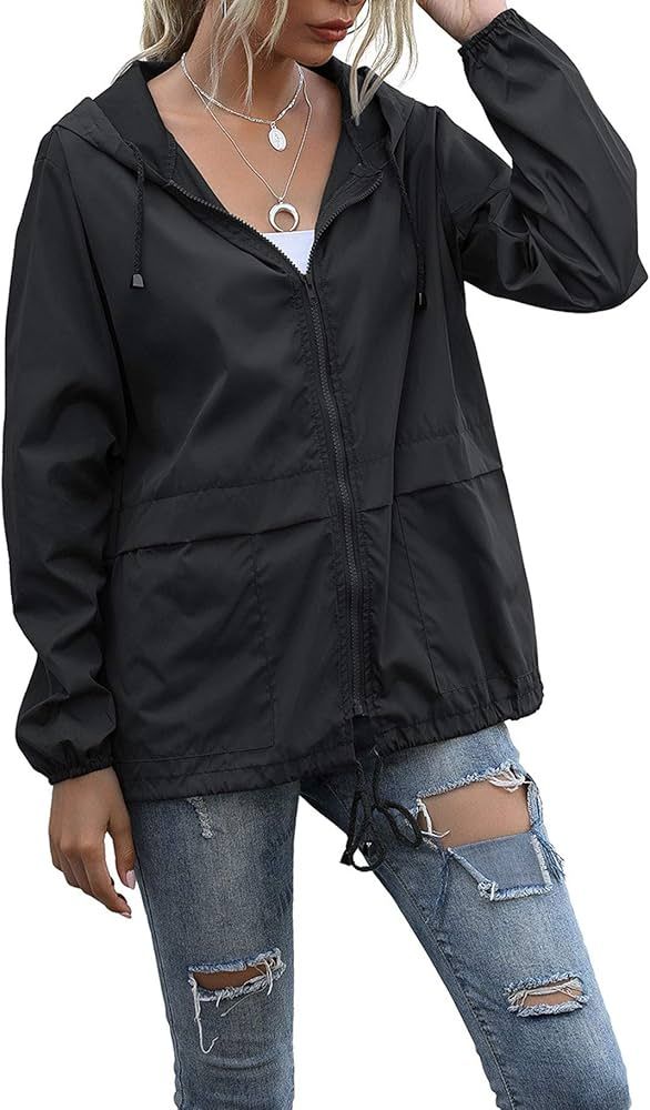 PESION Women's Waterproof Raincoat Lightweight Rain Jacket Hooded Windbreaker with Pocket for Out... | Amazon (US)