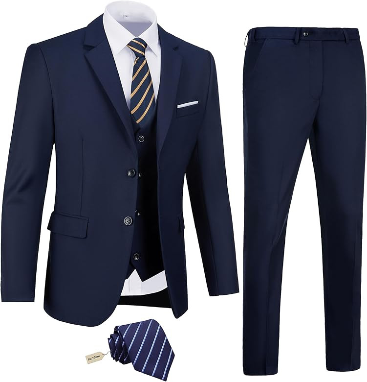Amyox Men's Slim Fit 3 Piece Suit Two Button Business Wedding Dress Tux Suit Set Jacket Vest Pant... | Amazon (US)