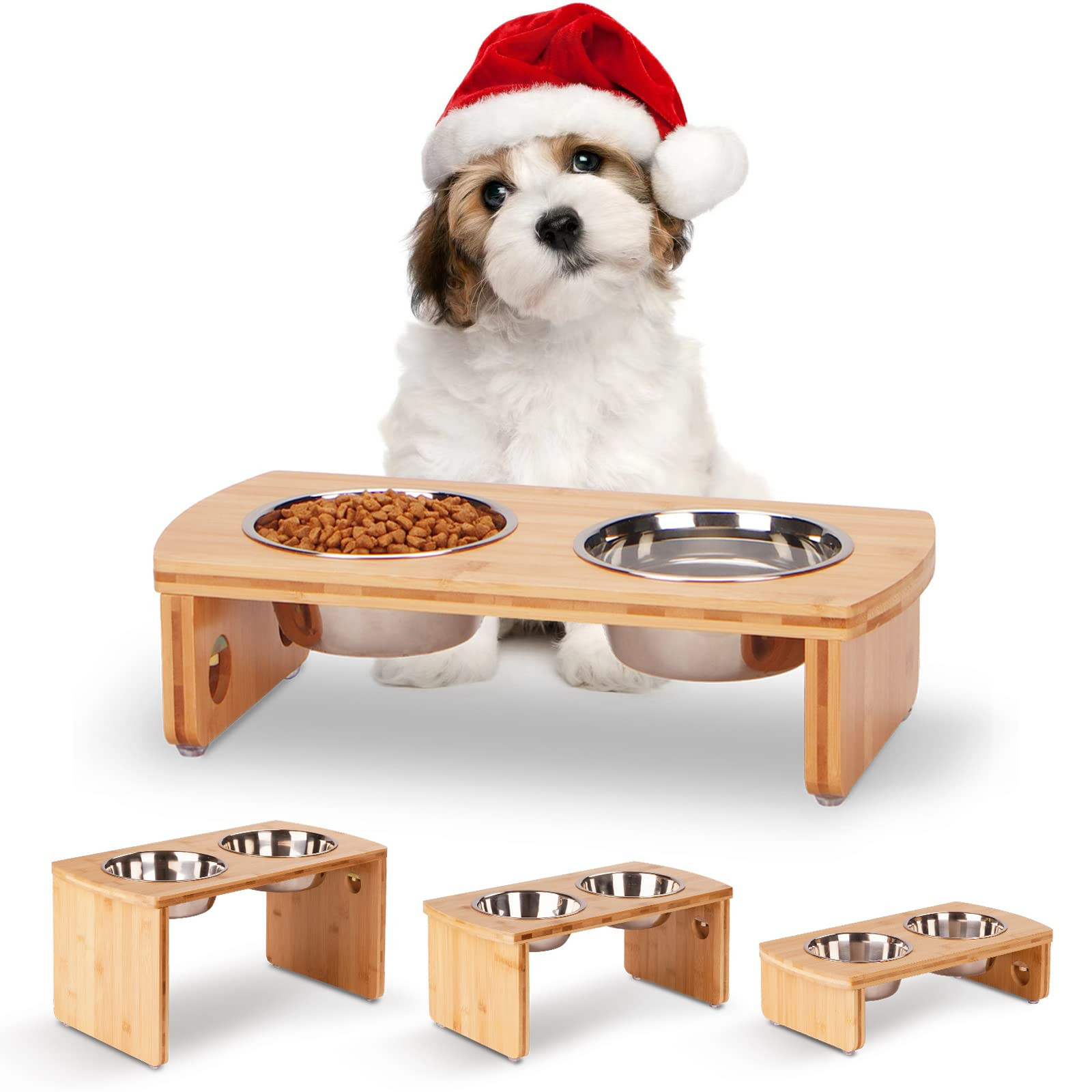 Elevated Dog Bowls, Bamboo Raised Dog Bowl for Small Dogs & Cats, with 2 Stainless Steel Bowls (4... | Amazon (US)