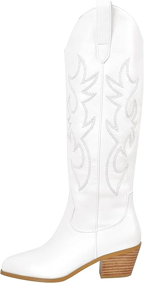 Atuelang Boots for Women Knee High Cowboy Western Embroidered Pull-On Cowgirl Boots | Amazon (US)