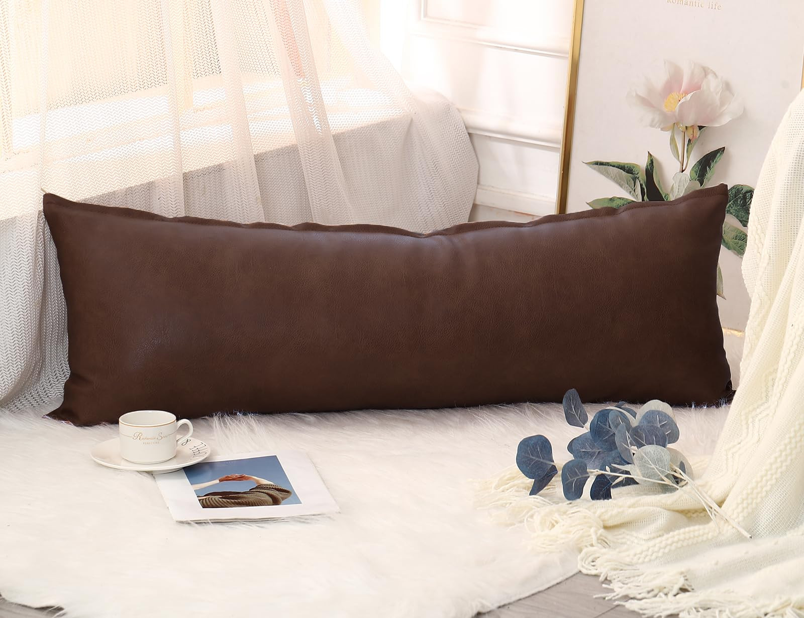 Faux Leather Long Pillow Cover 14 x 36 Inch,Decorative Extra Long Pillow Covers Case for Bed Farm... | Amazon (US)