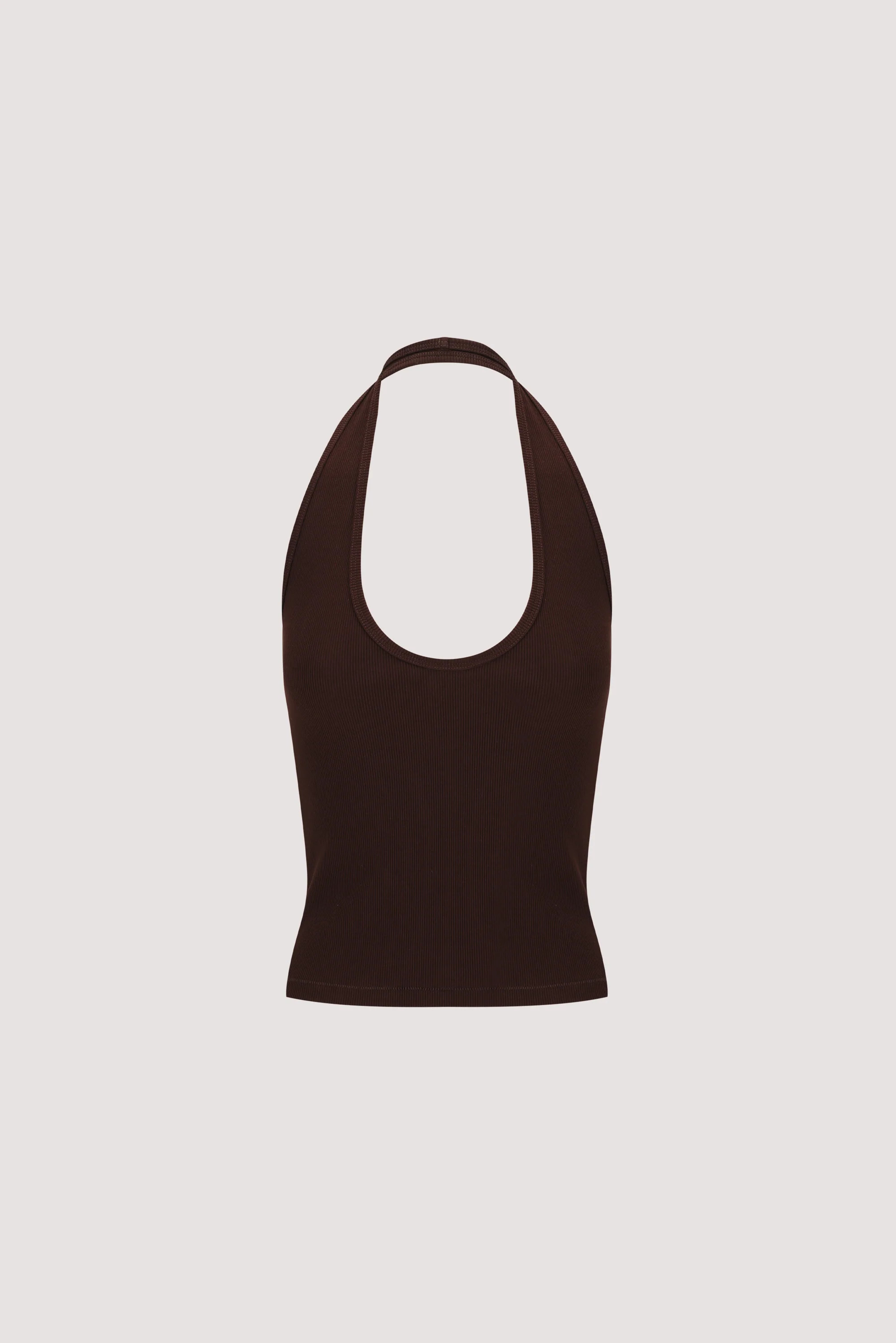 HARLAN BURNT CHOC KNIT HALTER TOP | DISSH