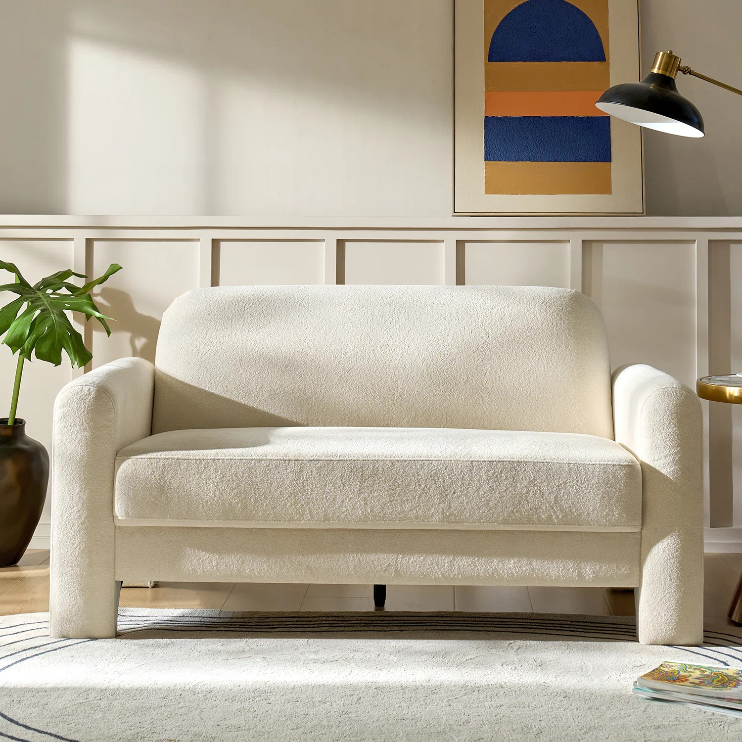 Werts 59.5" Modern Curved Chenille Loveseat Sofa | Wayfair North America