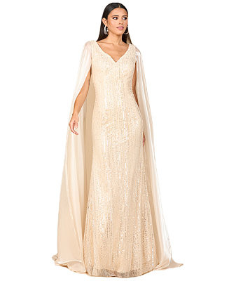 Women's Beaded Gown with Satin Cape Sleeves | Macy's