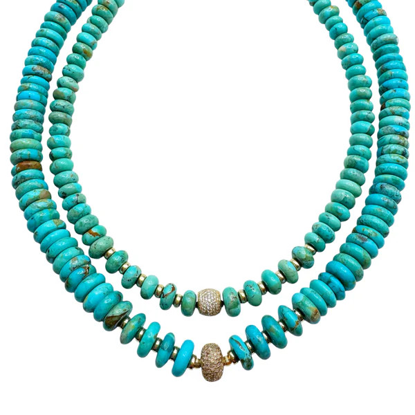 TURQUOISE &amp; DIAMOND RONDELLE BEADED NECKLACES – SHAKTI | Shakti Jewelry