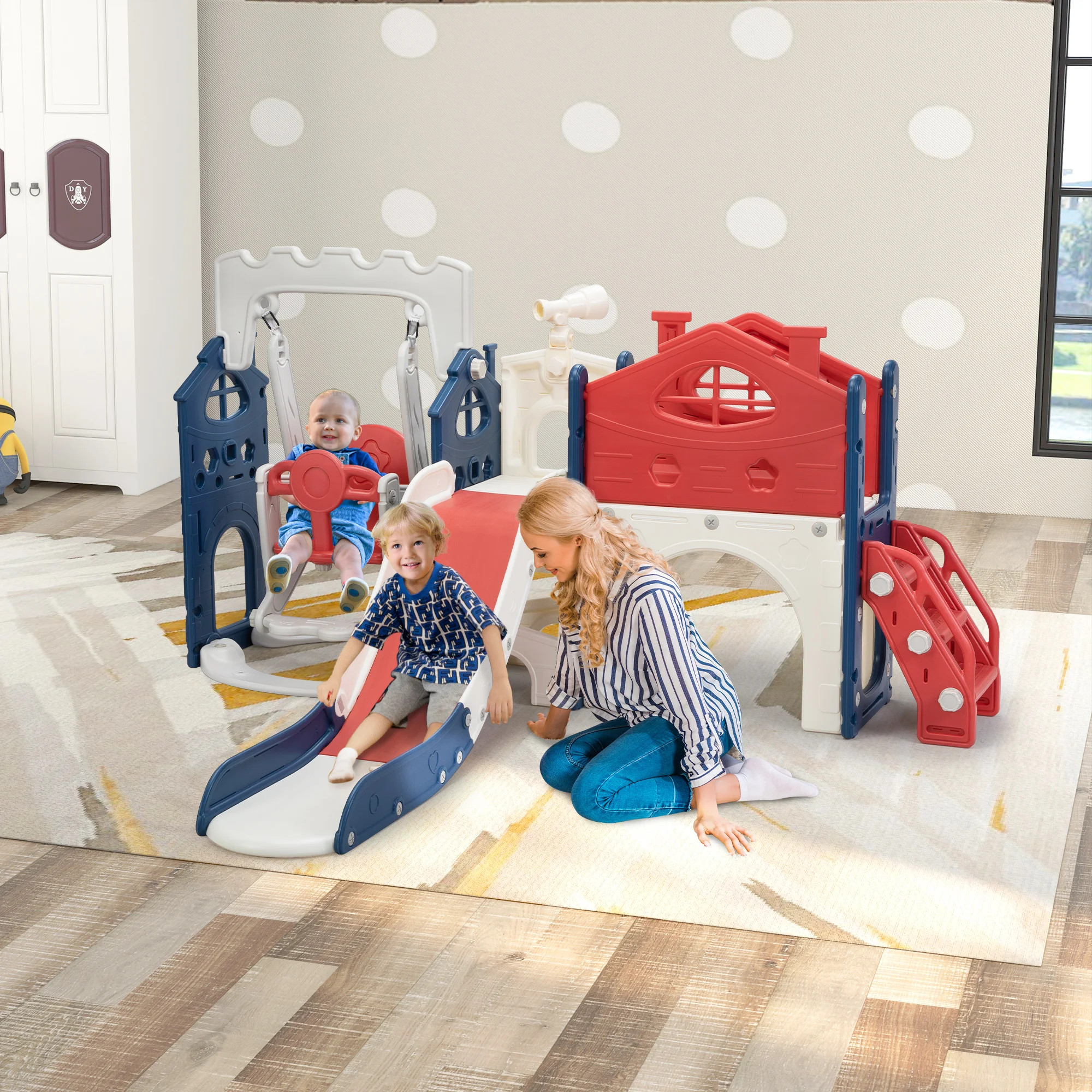Kids Slide And Swing Playset, Toddlers Freestanding Playground With Climber, Storage Area, Tunnel... | Wayfair North America