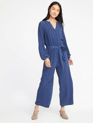 Tie-Belt Waist-Defined Tencel®-Dobby Jumpsuit for Women | Old Navy US