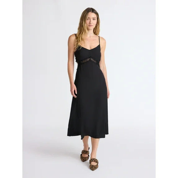 Scoop Women’s Cutaway Midi Dress with Lace Insets, Sizes XS-XXL | Walmart (US)