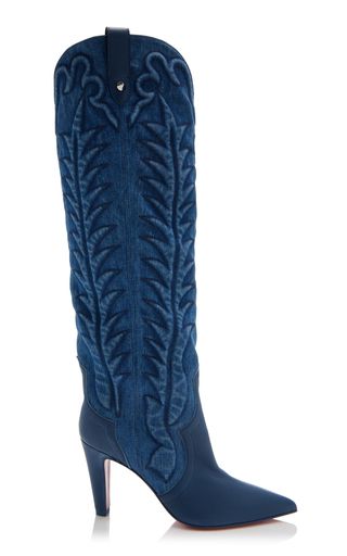 Santia 85mm Embroidered Denim Knee Boots | Moda Operandi (Global)