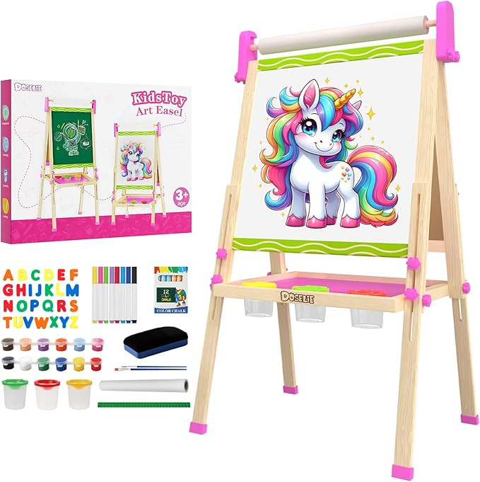 Easel for Kids,Adjustable Wooden Kids Art Easel with Paper Roll,Double-Sided Magnetic Toddler Eas... | Amazon (US)