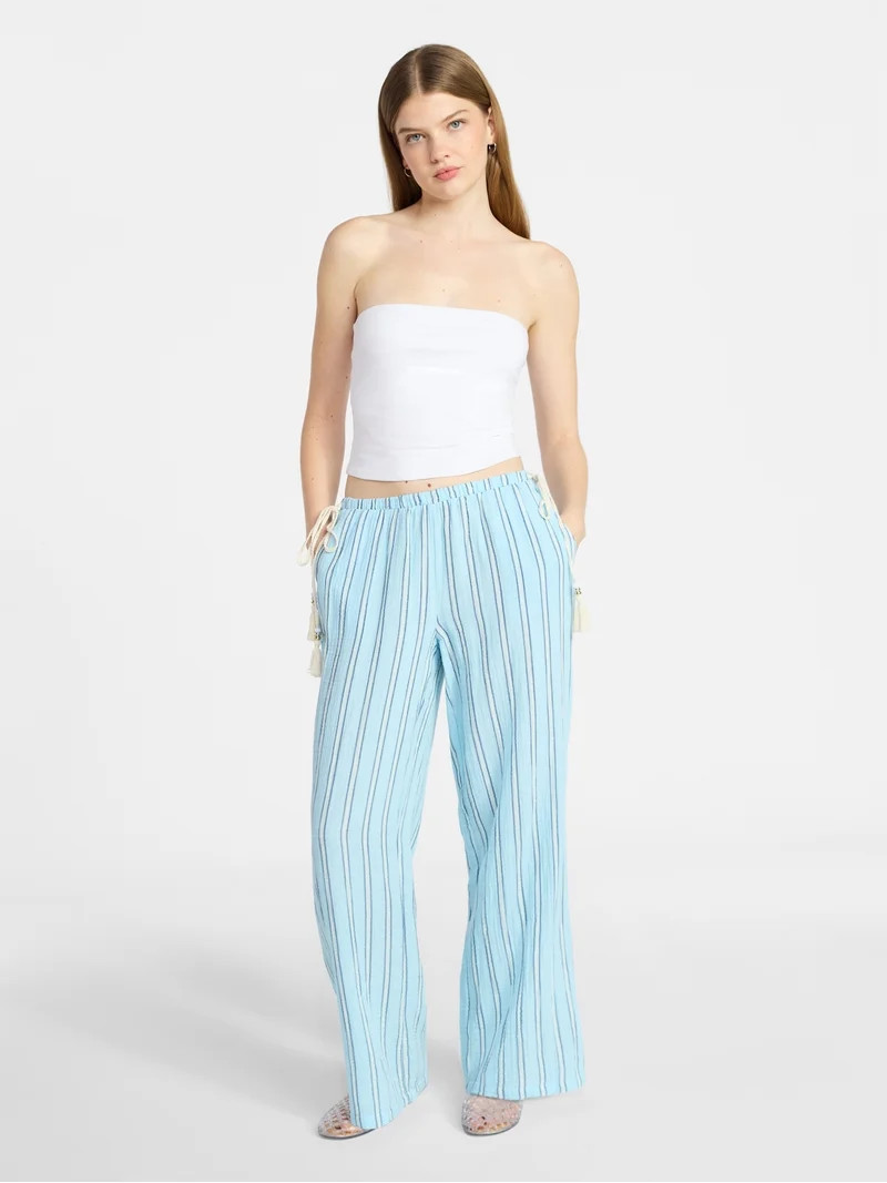 No Boundaries Cotton Gauze Side Tie Beach Pants, 31.5" Inseam, Women's XXS-XXL - Walmart.com | Walmart (US)