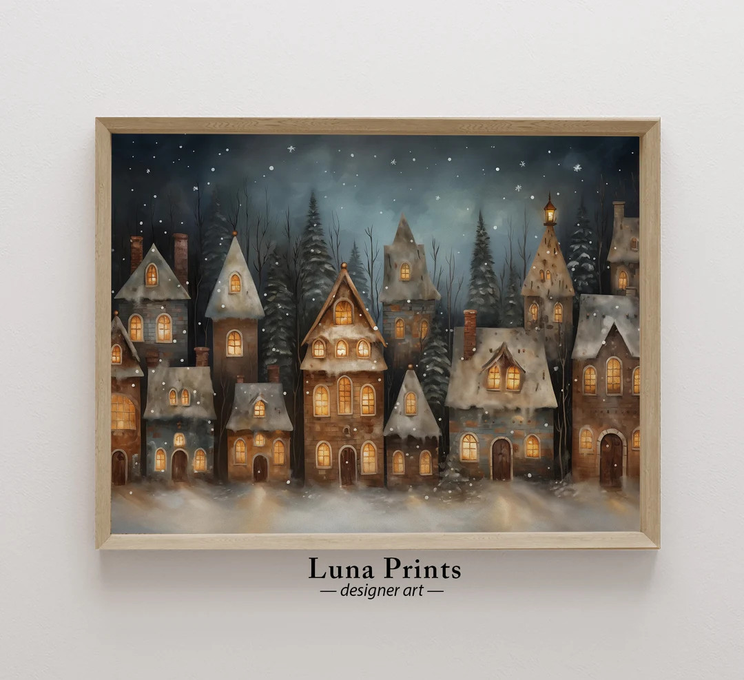 Gingerbread Houses Village Painting PRINTABLE ART Vintage Winter Art - Etsy | Etsy (US)