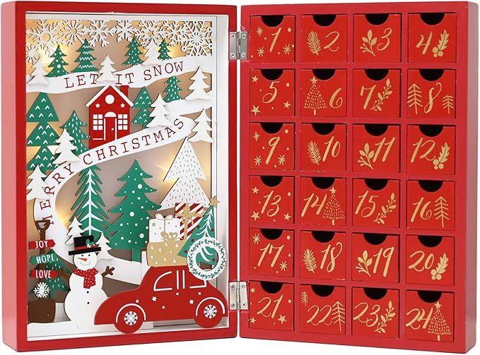 PIONEER-EFFORT Christmas Wooden Advent Calendar Book with Drawers for Adults Kids Christmas Count... | Amazon (US)