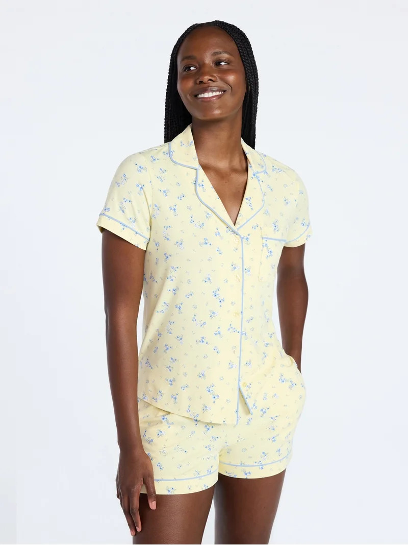 Joyspun Women's Dreamy Soft Collection Notch Collar Top and Shorts Pajama Set, 2-Piece, Sizes XS-... | Walmart (US)