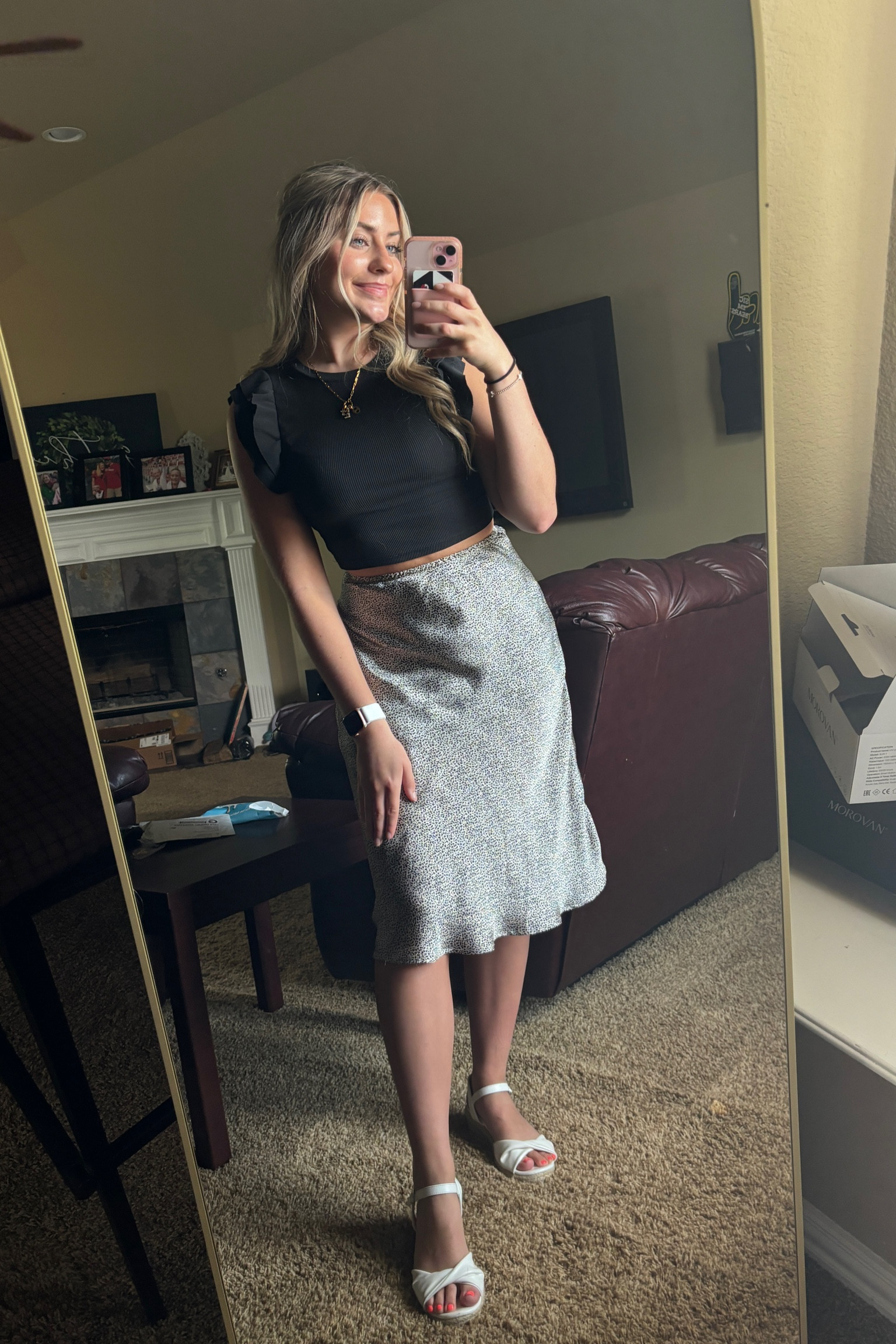 cute church/brunch outfit! black tank, midi skirt, dalmatian print, animal print, sandals

#LTKWorkwear #LTKFindsUnder100 #LTKShoeCrush