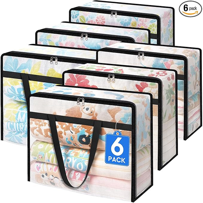 6 Pack Clear Storage Bags for Comforter, Clothes & Bedding, Plastic Blanket Storage with Zipper a... | Amazon (US)