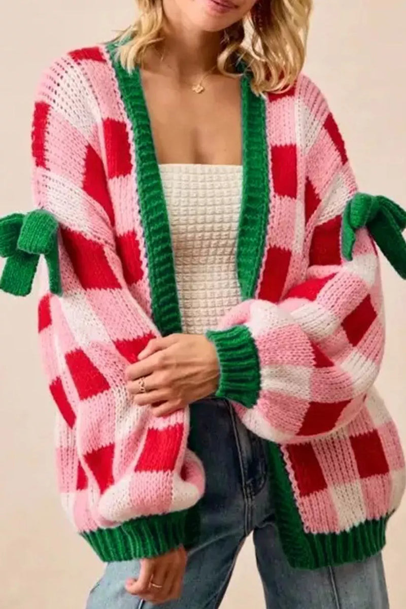 Checkered Bow-Tie Sleeve Knit Christmas Cardigan | Charming Charlie