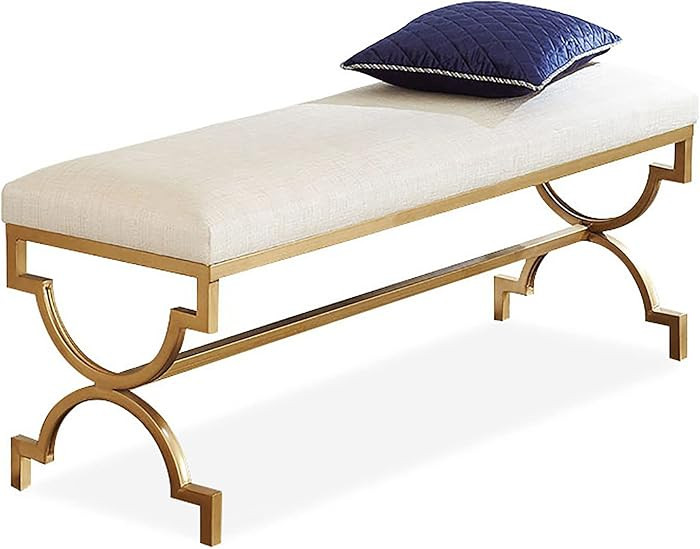 Luxurious Modern Shoe Bench,Upholstered Bedroom Benches,Comfy Fabic Footrest Foot Stool With Gold... | Amazon (US)