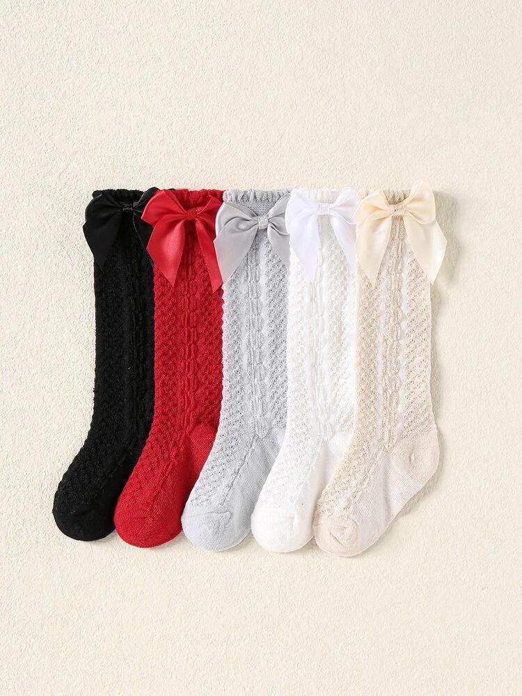 5pairs Baby Bow Decor Over The Knee Socks | SHEIN